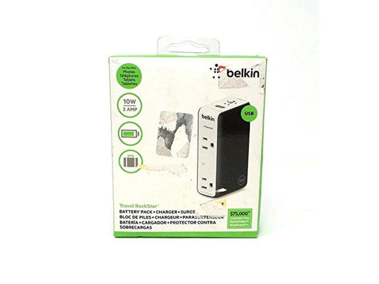belkin travel rockstar dual outlet charger w/ usb port surge protector bst301tt