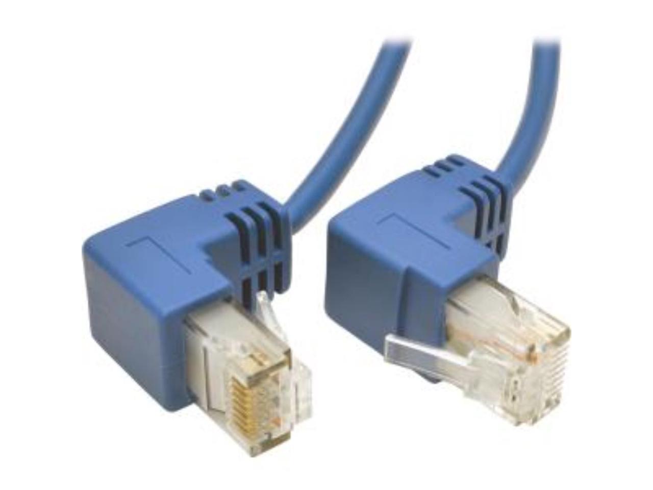 Tripp Lite Cat6 Gigabit Snagless Molded Slim UTP Patch Cable with Right-Angle Connectors (RJ45 M/M), Blue, 1 ft. (N201-SR1-BL)