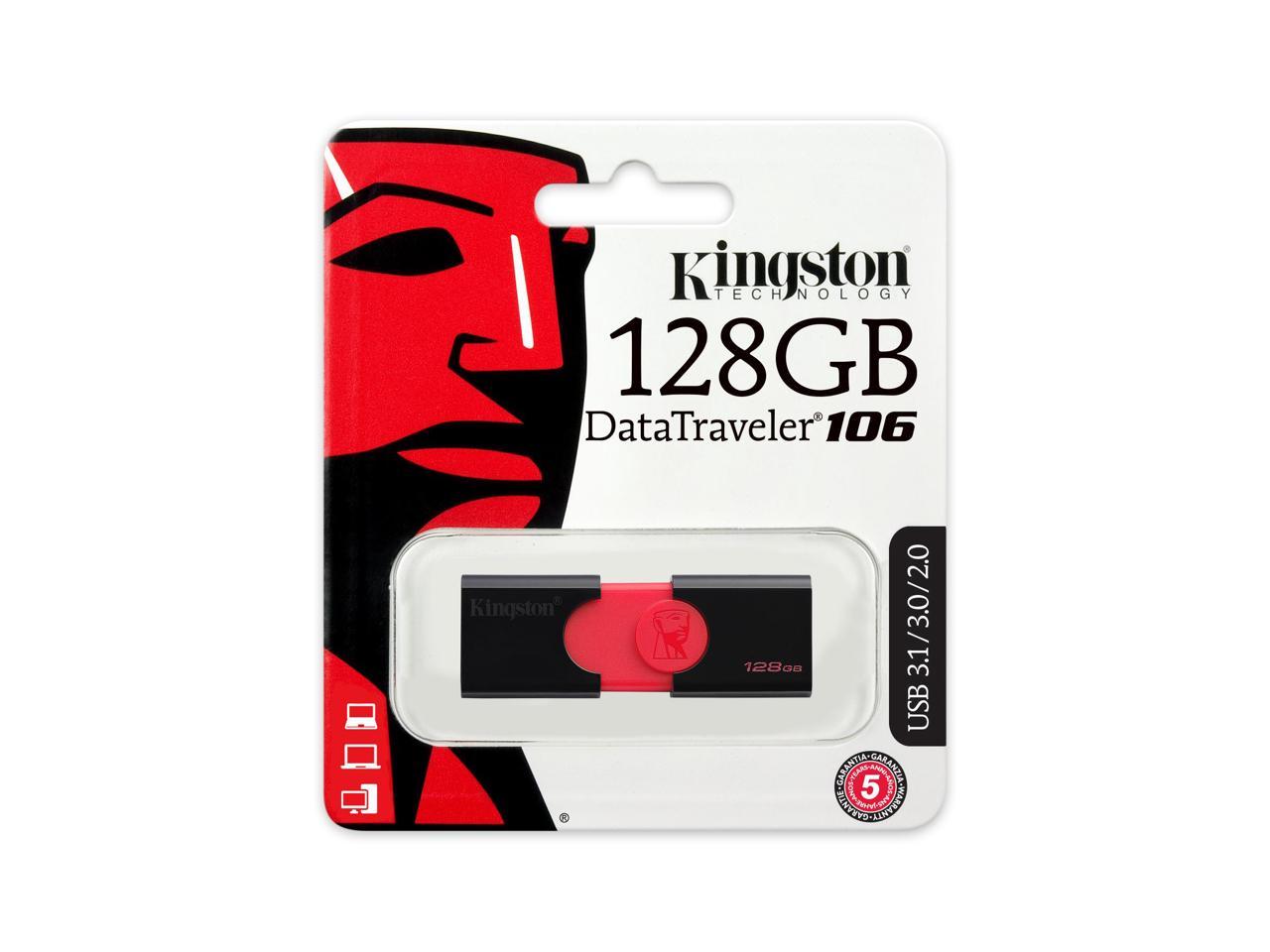 Kingston 128GB DataTraveler 106 USB 3.1 Flash Drive - Piano Black, Red
