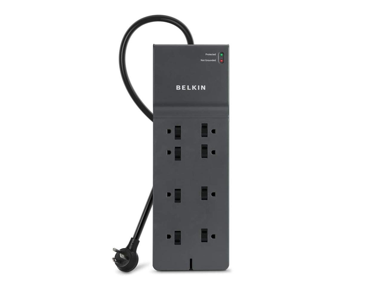 Belkin 8-Outlet Power Strip Surge Protector w/ Flat Plug, 8ft Cord – Ideal for Computers, Home Theatre, Appliances, Office Equipment (2,500 Joules)