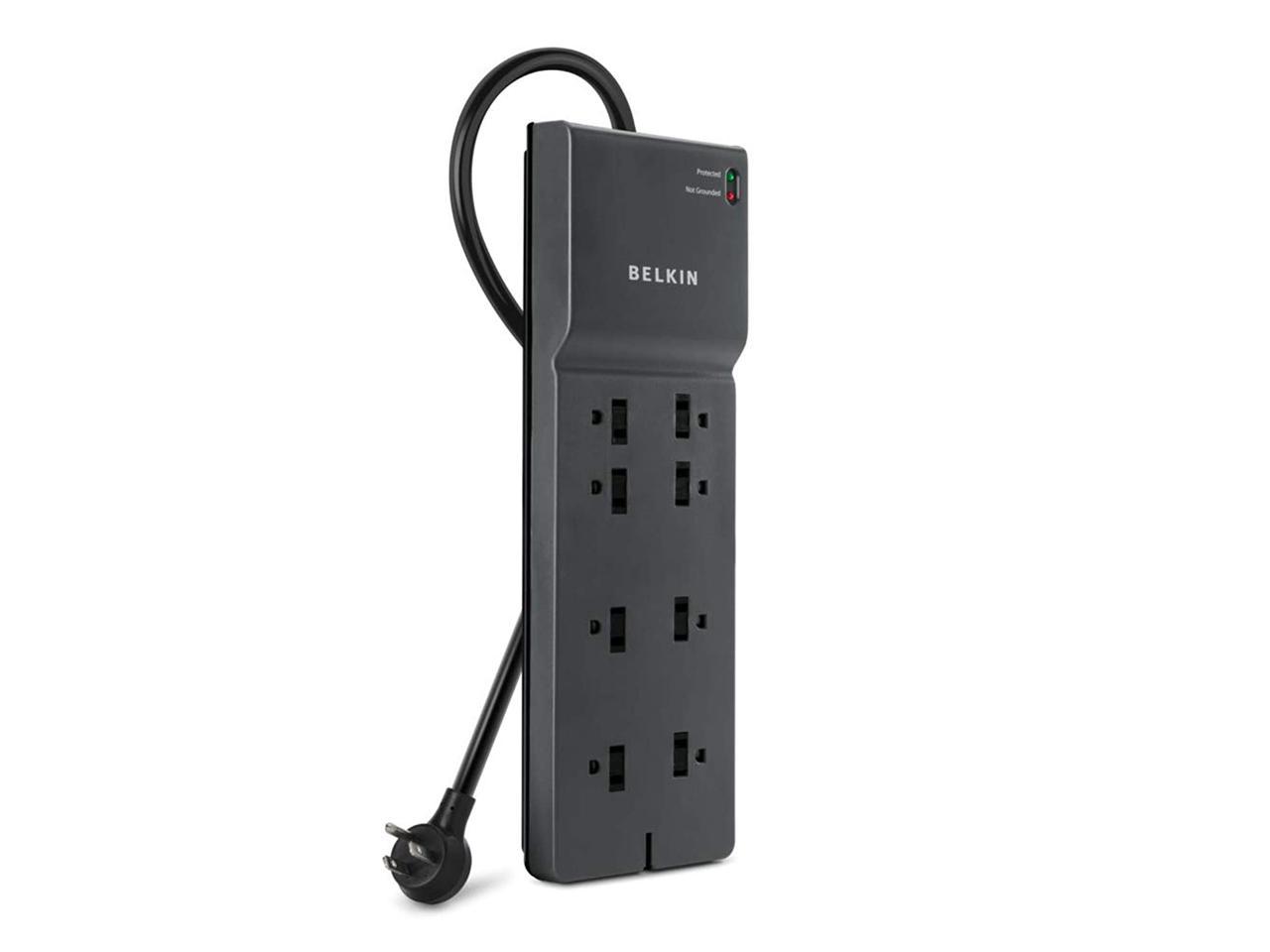 Belkin 8-Outlet Power Strip Surge Protector w/ Flat Plug, 8ft Cord – Ideal for Computers, Home Theatre, Appliances, Office Equipment (2,500 Joules)