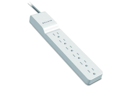 Belkin BE106000-08R 6-Outlet Power Strip Surge Protector w/ Flat Rotating Plug, 8ft Cord – Ideal for Personal Electronics, Small Appliances and More (720 Joules),White