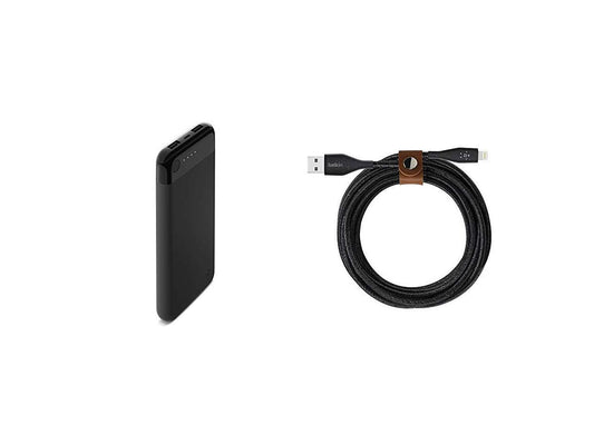 Belkin Boost Charge Power Bank 10K with Lightning Connector with DuraTek Plus Lightning to USB-A Cable with Strap, Black