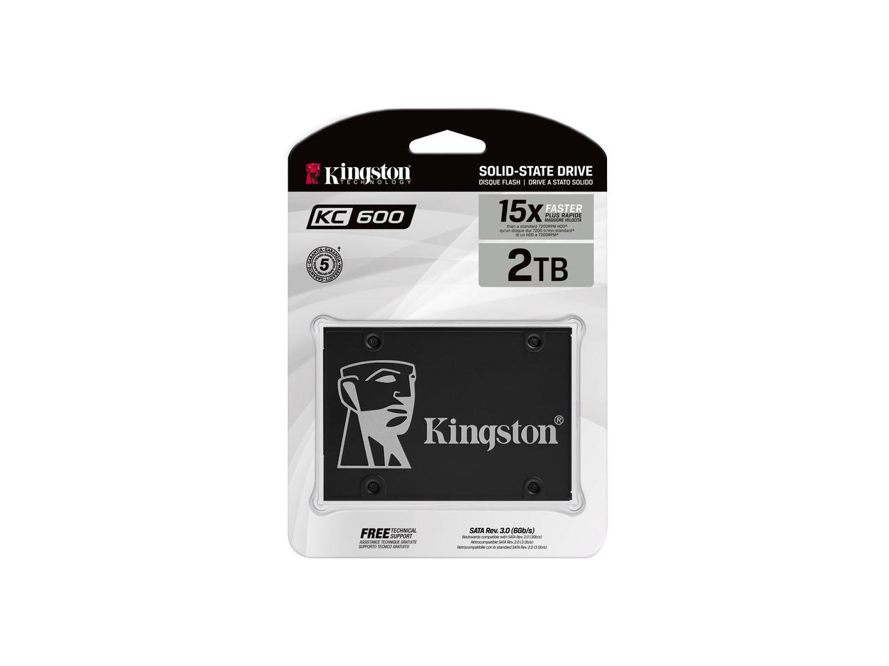 Kingston KC600 - Solid state drive - encrypted - 2 TB - internal - 2.5" - SATA 6Gb/s - 256-bit AES-XTS - Self-Encrypting